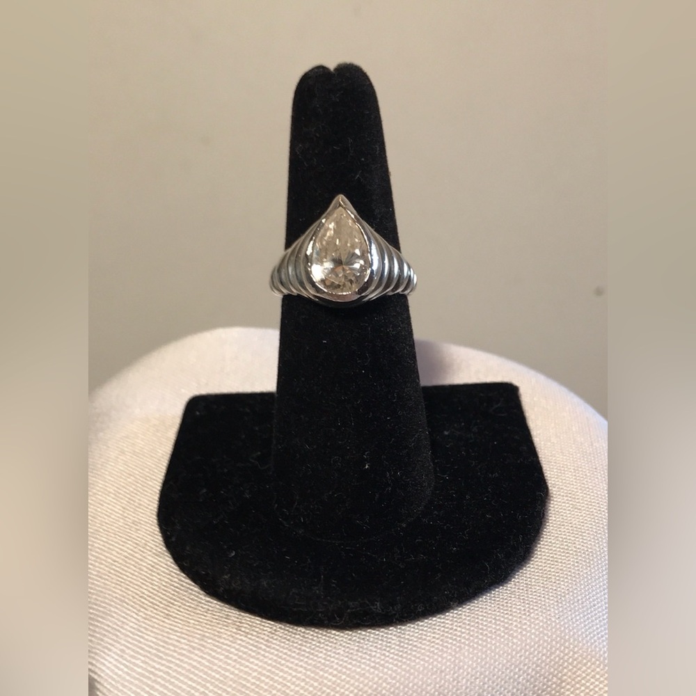 VtgJoseph Esposito Signed Teardrop Pear Cubic Zirconia Sterling Ring 6.25 READ